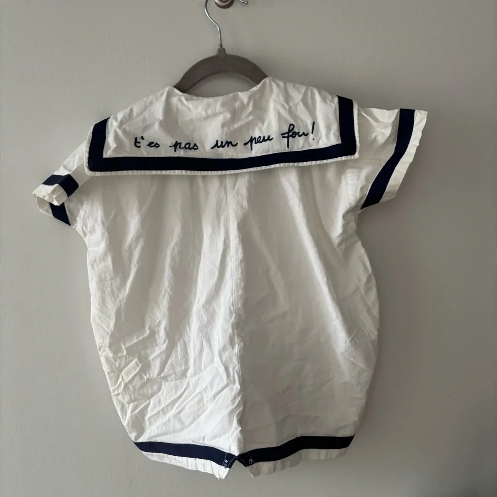 Vintage Baby 12M White Sailor Style Shirt with Navy Accents - Picture 3 of 4